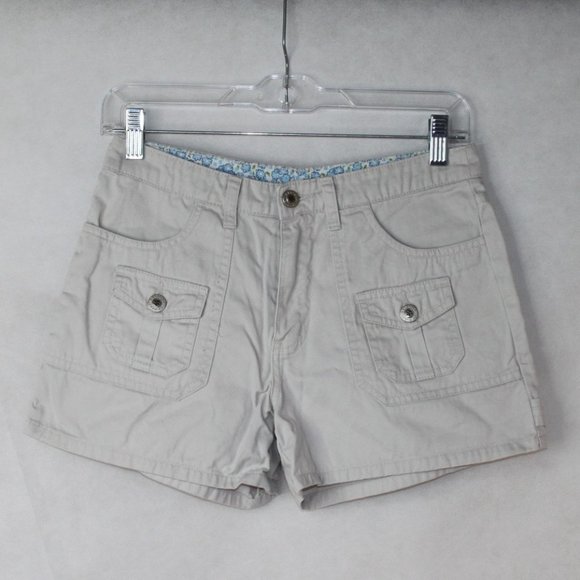 VTG 90s ARIZONA KHAKI CREAM JEAN SHORTS GIRLS SZ 14 REG 100% COTTON MULTI POCKET - Picture 1 of 15